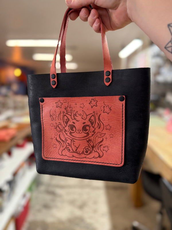 Pocket Mini Tote: Devil Kitty (ready to ship)