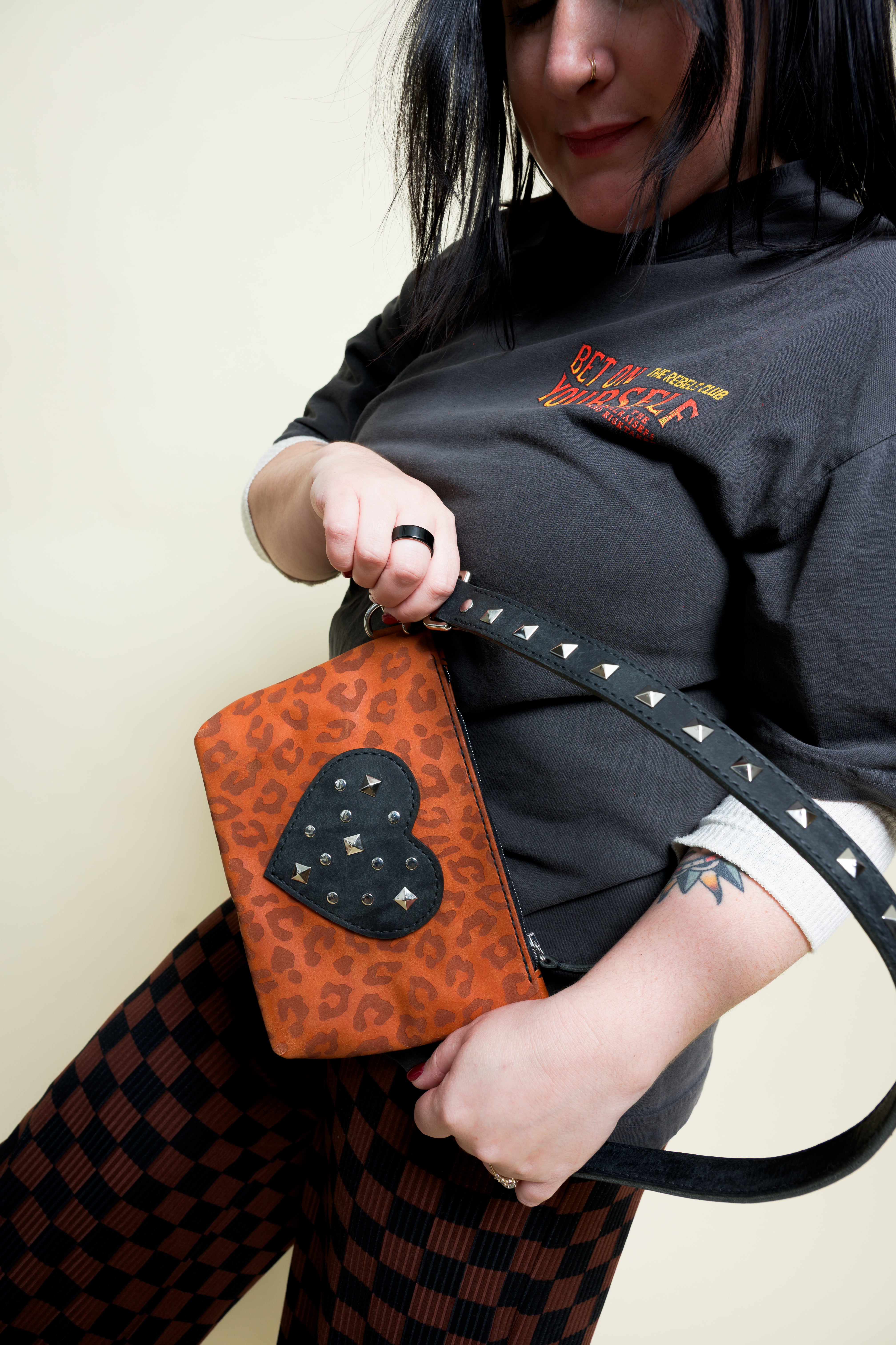 The Gimme Zip Bag: Stud Heart Leopard