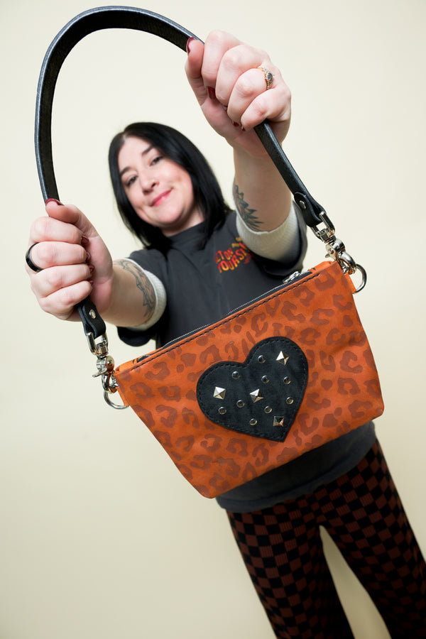 The Gimme Zip Bag: Stud Heart Leopard