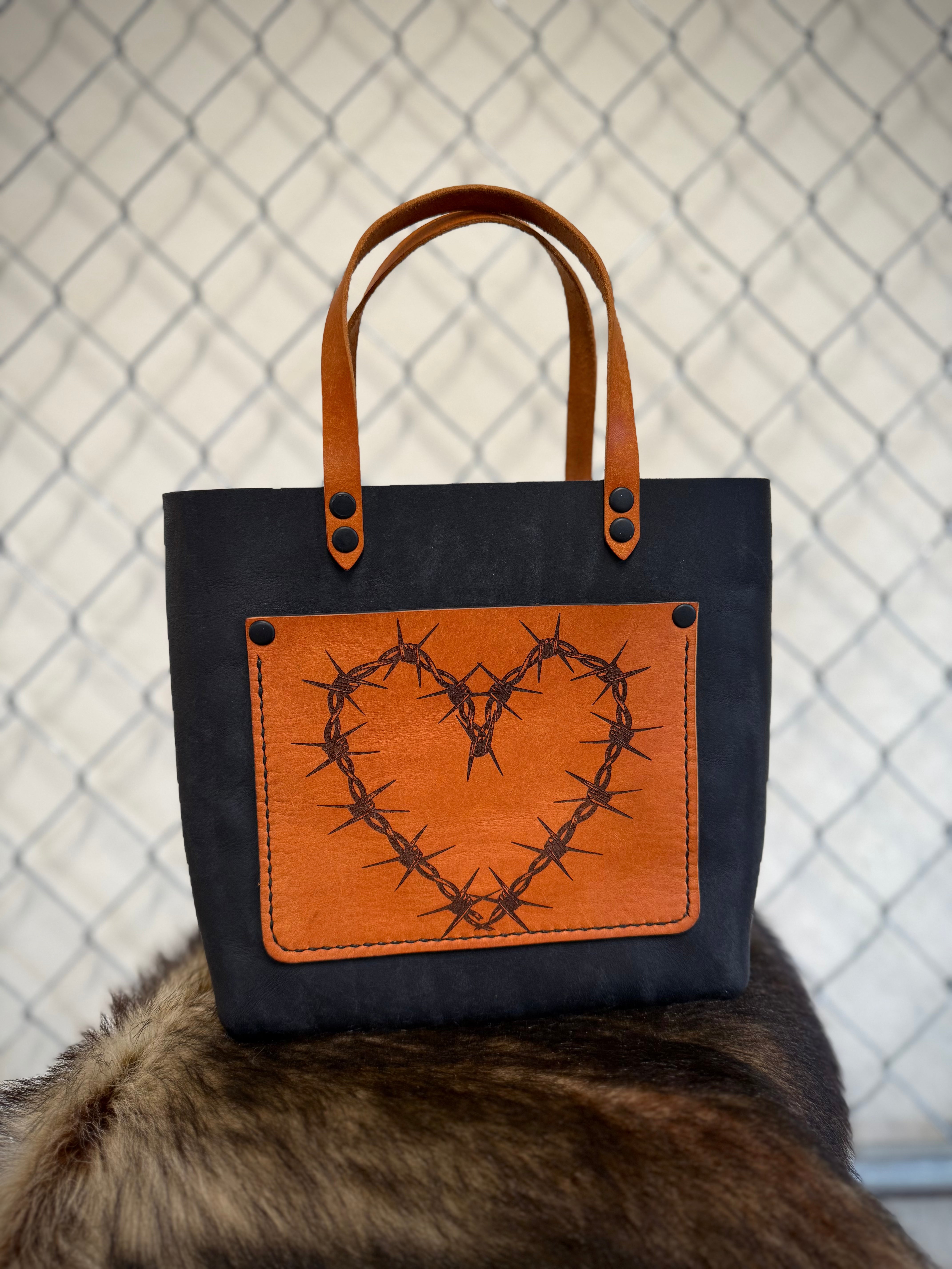 Pocket Mini Tote: Barbed Wire Heart (ready to ship)