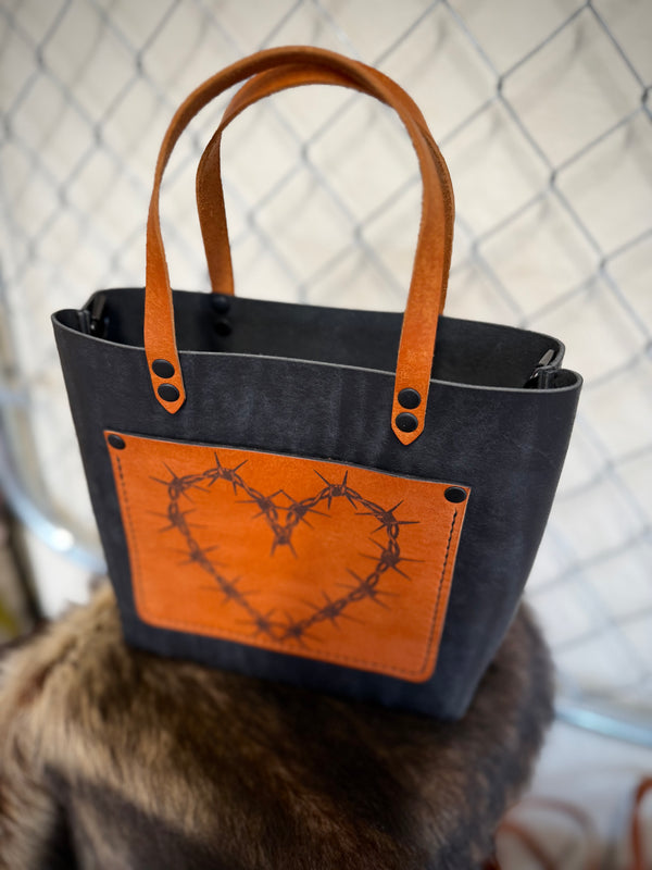 Pocket Mini Tote: Barbed Wire Heart (ready to ship)