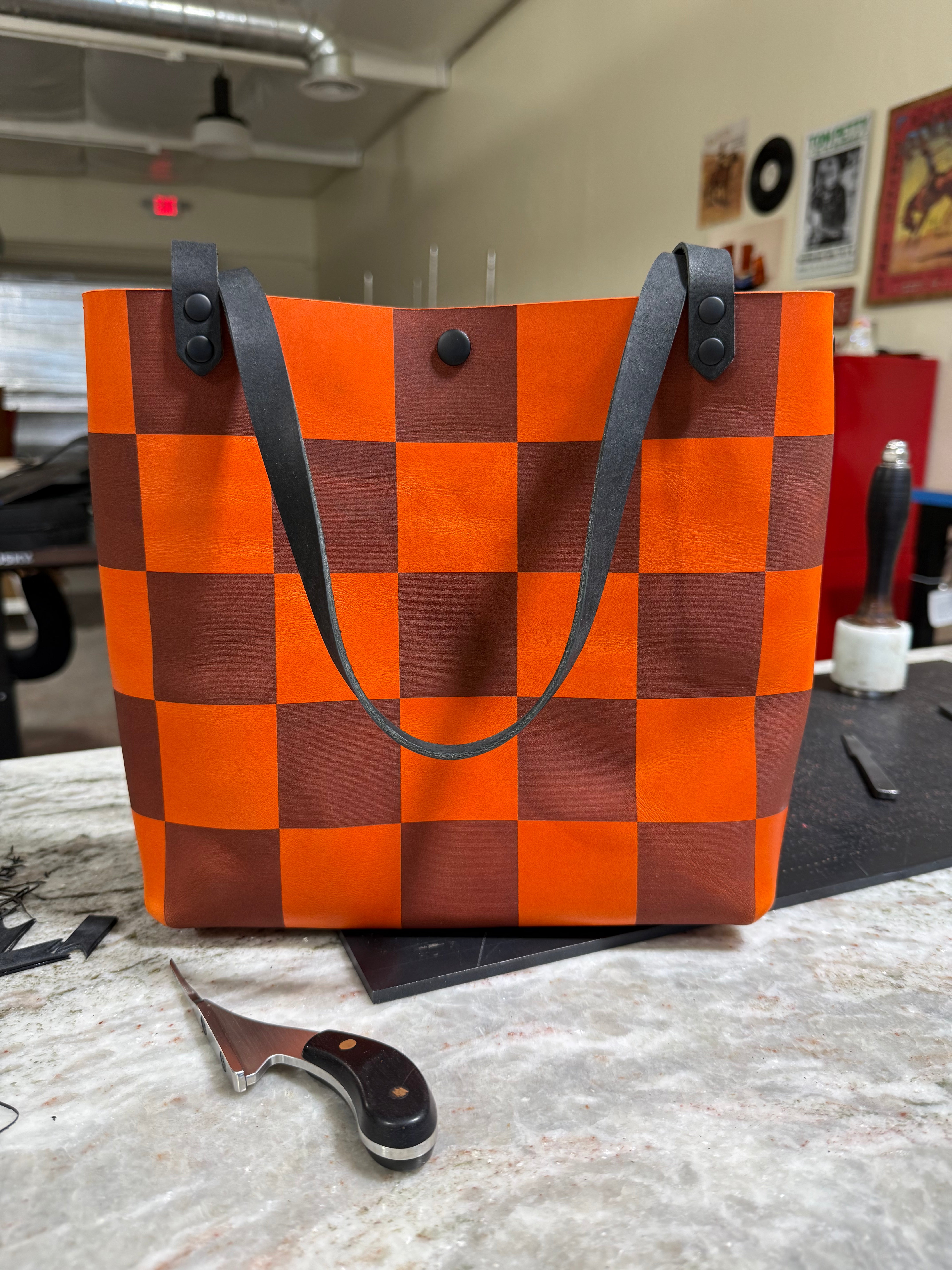Tour Tote: Orange Checker Print (limited edition)