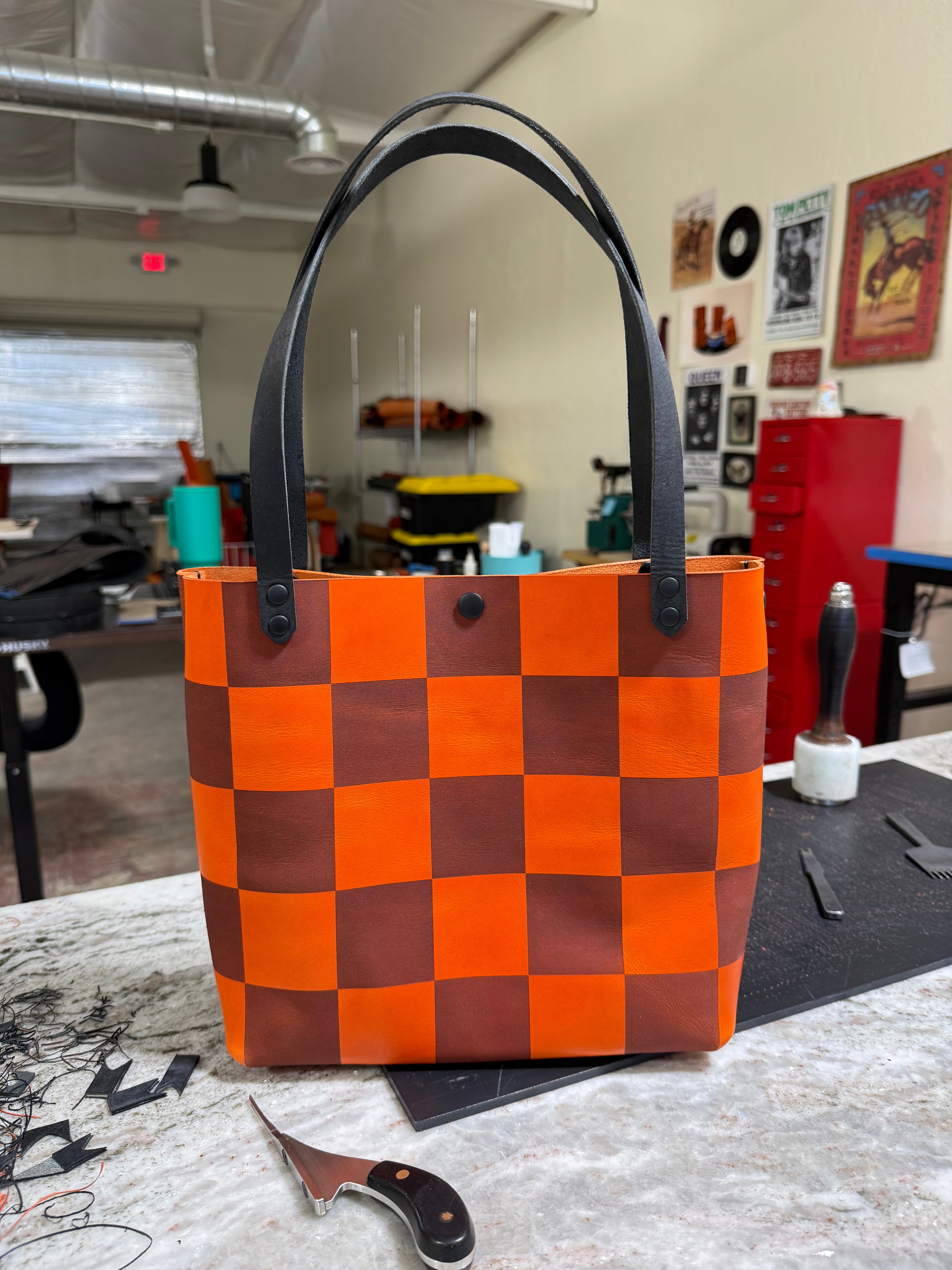 Tour Tote: Orange Checker Print (limited edition)