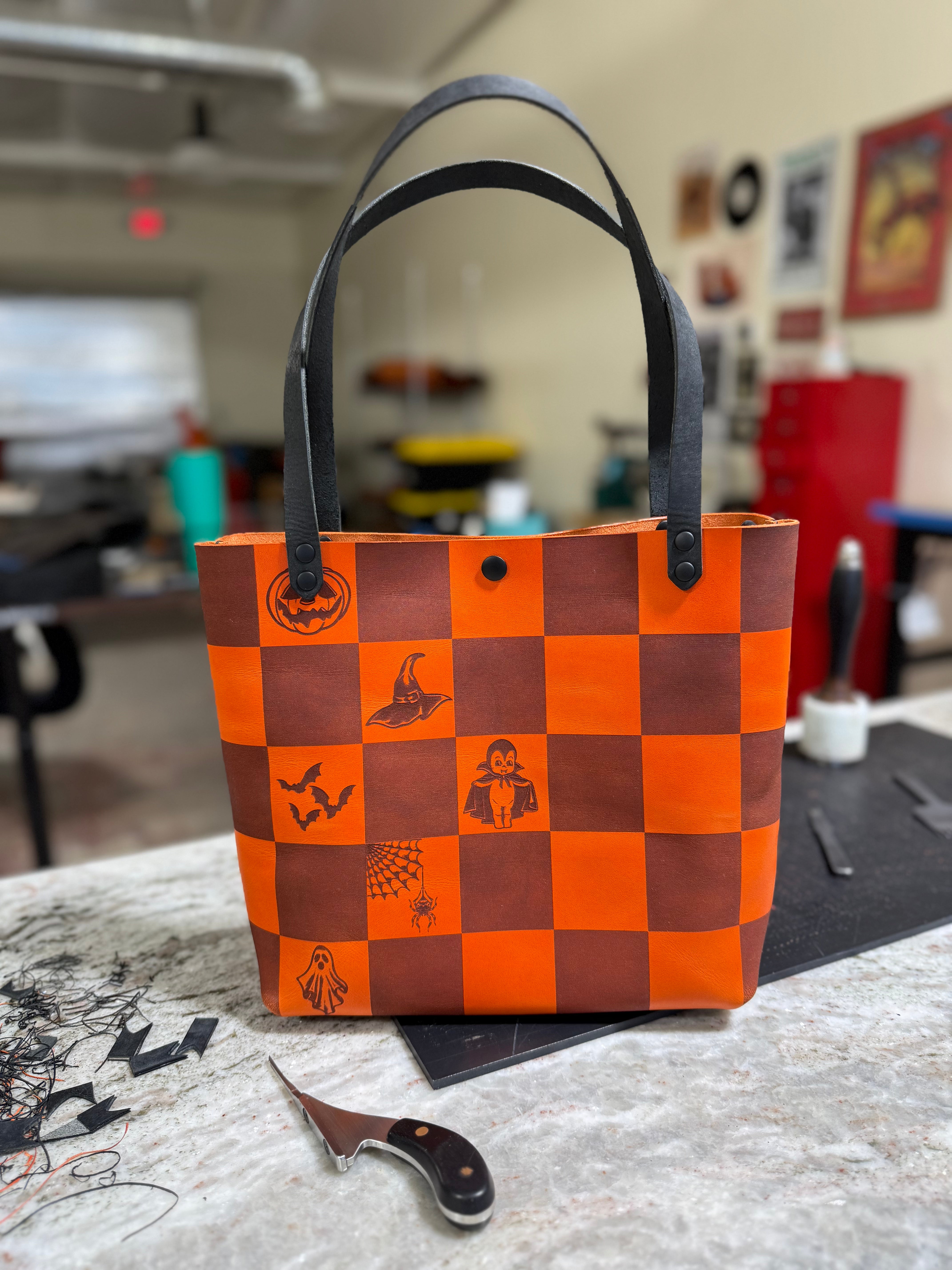 Tour Tote: Orange Checker Print (limited edition)