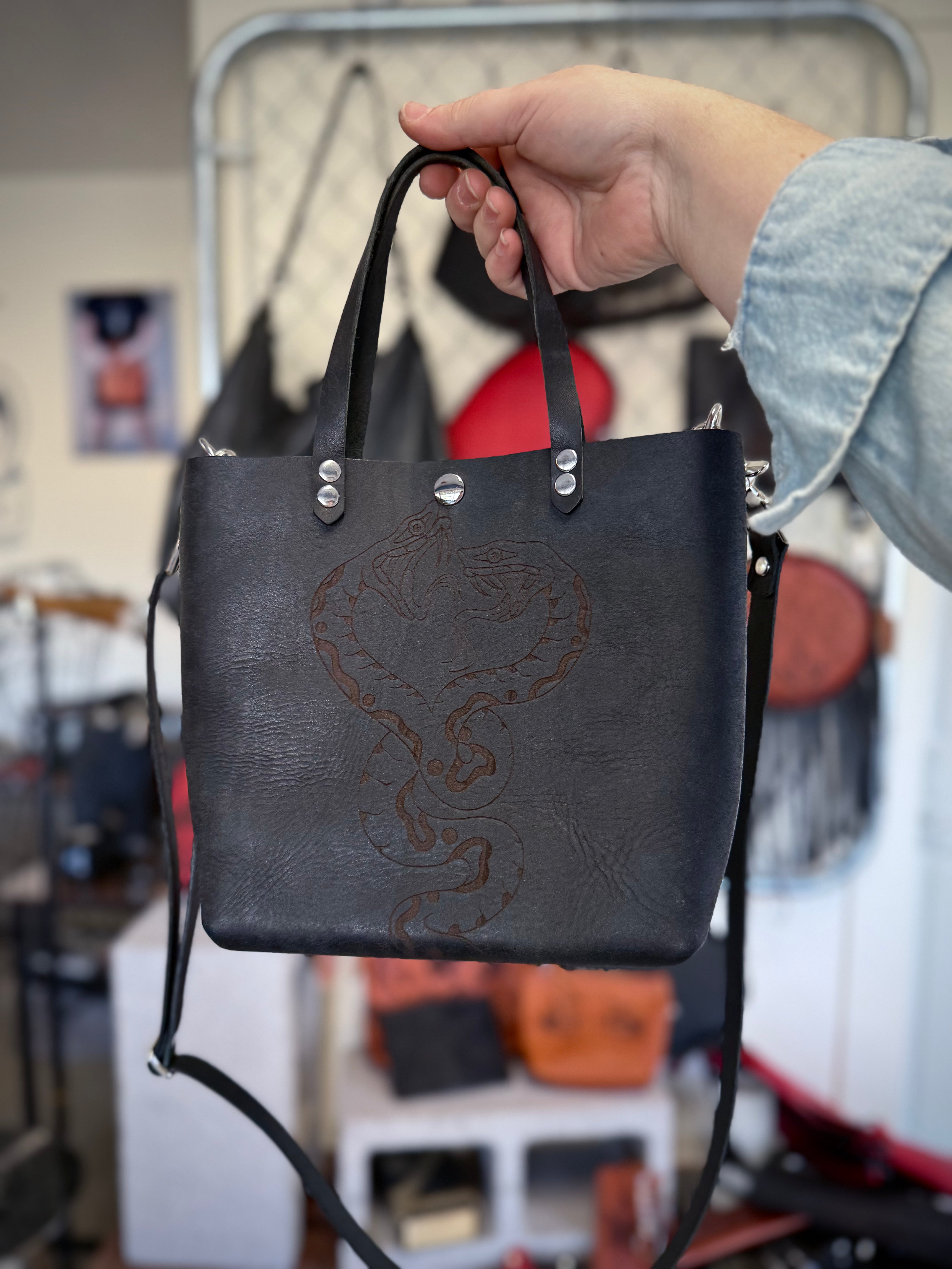 Classic Mini Tote: Black 2 Headed Snake (ready to ship)