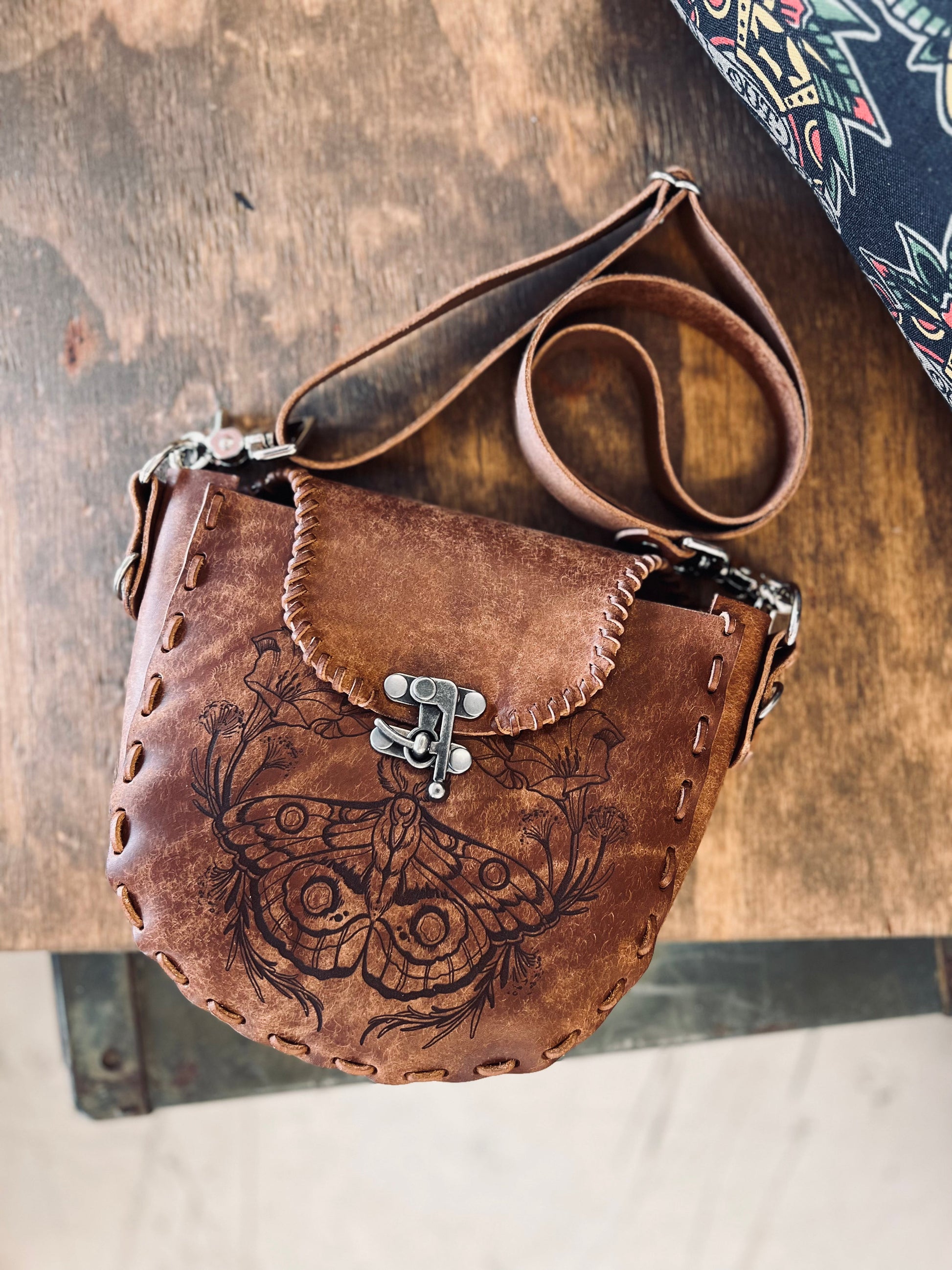 Italian Genuine Leather Bag with Moth pendant