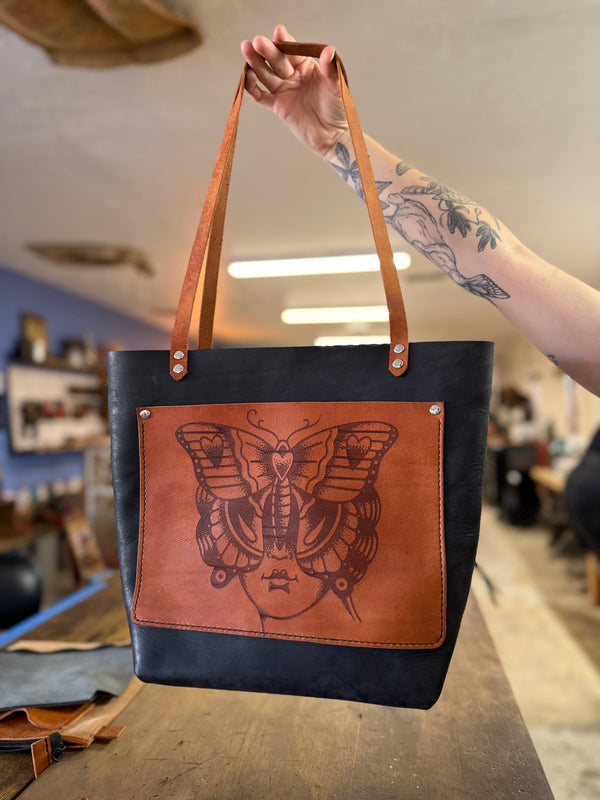 The Work Tote: Butterfly Lady Head (ready to ship)
