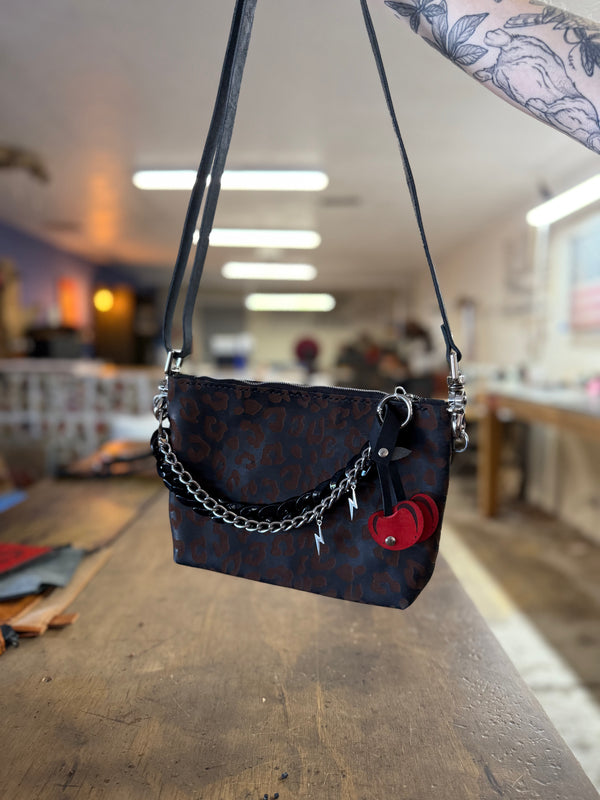 The Gimme Zip Bag: Black/Silver Leopard (ready to ship)