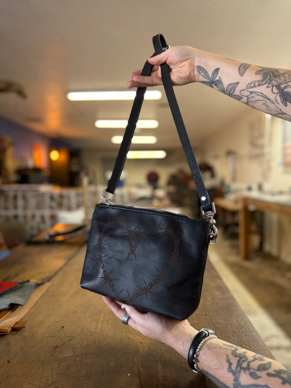 The Gimme Zip Bag: Barbed Wire Heart (ready to ship)