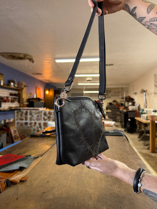 The Gimme Zip Bag: Barbed Wire Heart (ready to ship)