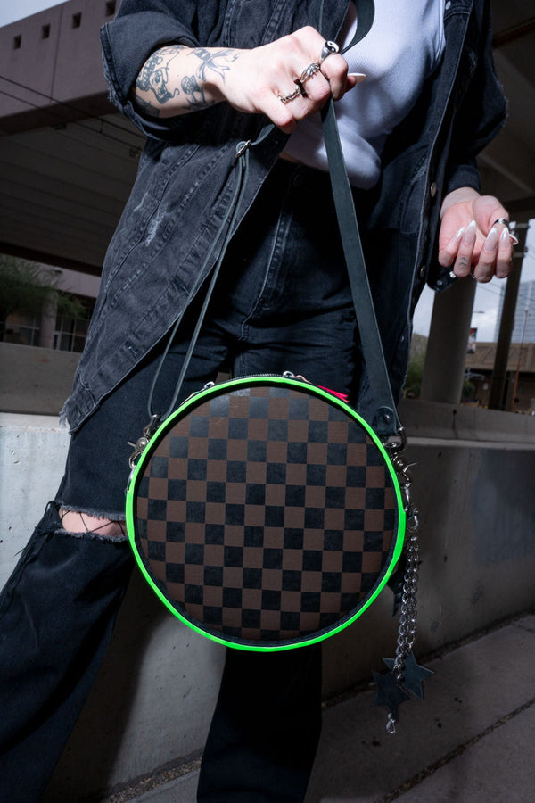 The Rebel Circle Bag: Neon Checker Print